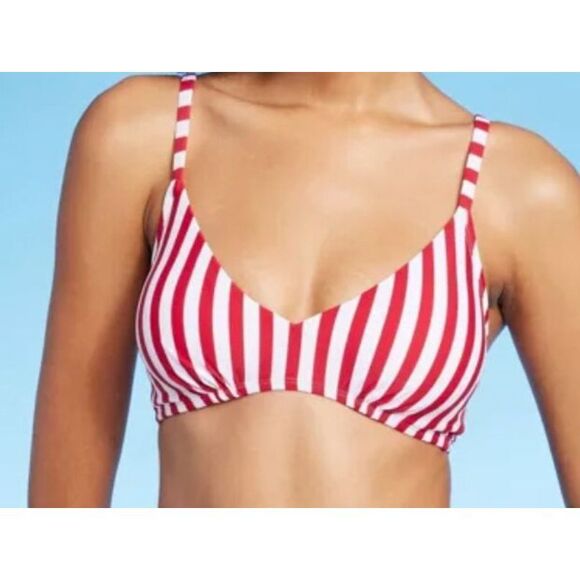 Shade & Shore NWT swim size 36D red/white striped bikini top underwire - Picture 1 of 11